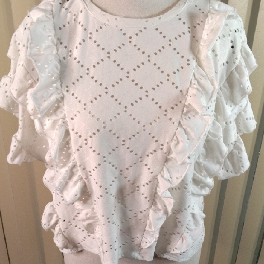 Zara , White Ruffled Eyelet Top - Picture 3 of 4